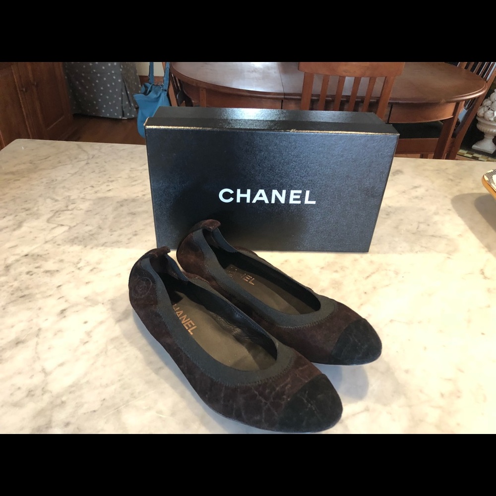 Pair of Chanel black and brown flats